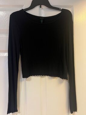 wild fable Black Ribbed Long-Sleeve Cropped Top